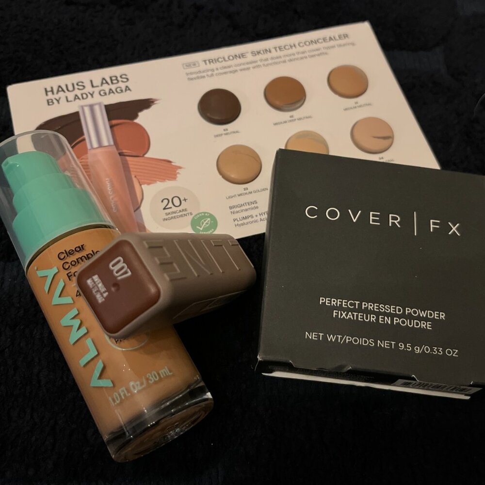 COVER FX Perfect Pressed Setting Powder, Deep + MAYBELLINE Serum Lipstick Bundle